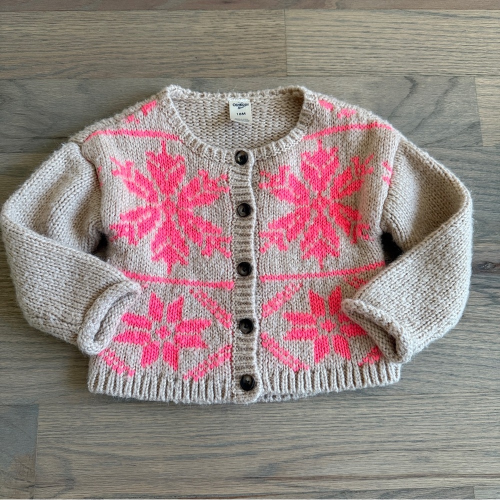 Osh Kosh Baby Girl Snowflake Button Up Cardigan Sweater